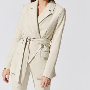 Belted Double-breasted Cream Blazer